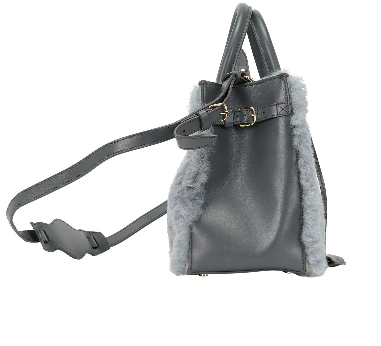 Shearling Tote, &pound;320, Handbags, Grey, Leather/Shearling, Side view